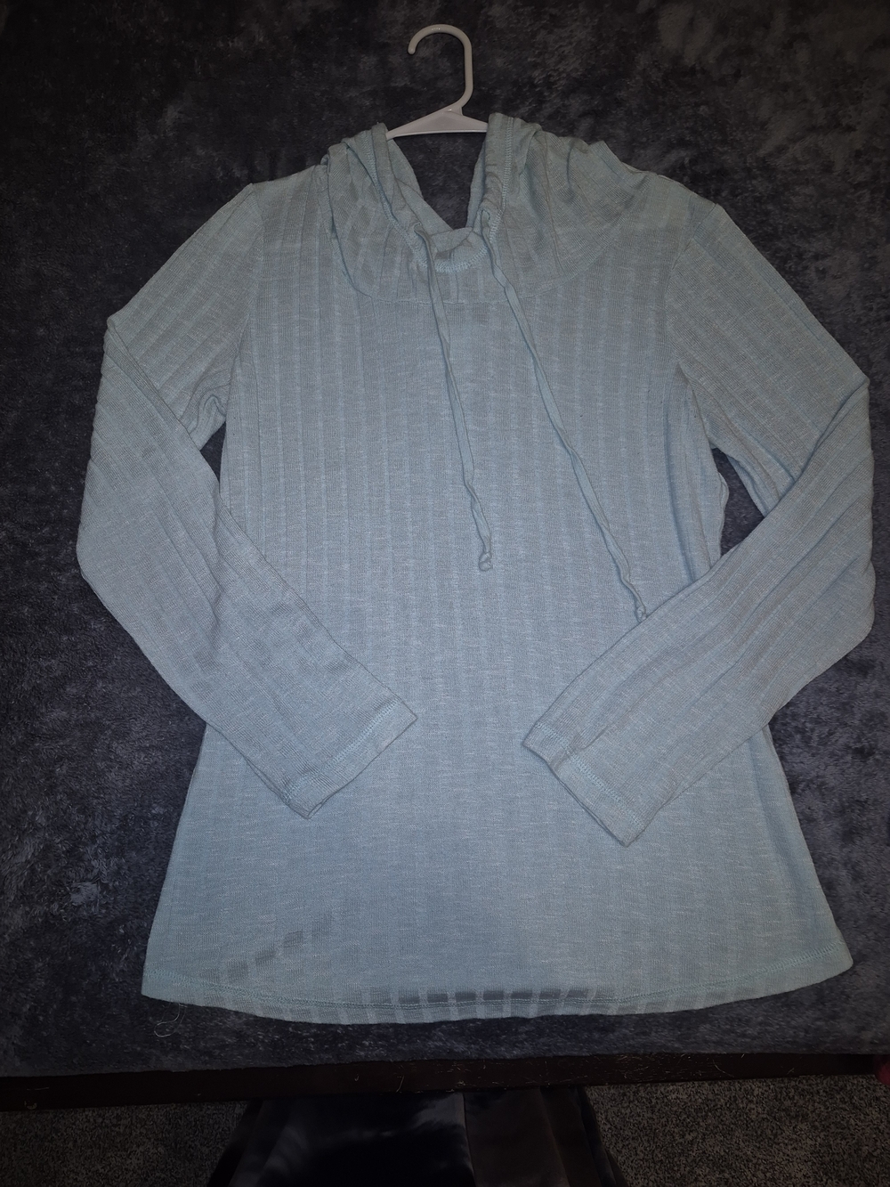just be Light Blue Ribbed Hooded Long-Sleeve Top
